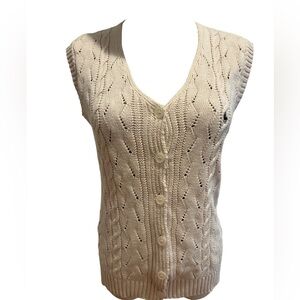 70s PALE CREAMY PEACH CABLE KNIT BUTTON DOWN PREPPY KNIT SWEATER VEST WAISTCOAT